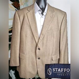 Stafford Essentials Sport Coat 48R Beige Blazer Classic Fit 2 Button Wool Blend